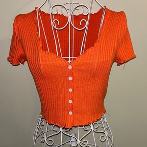 SHEIN Cropped Short Sleeve Button Down Top Size Small